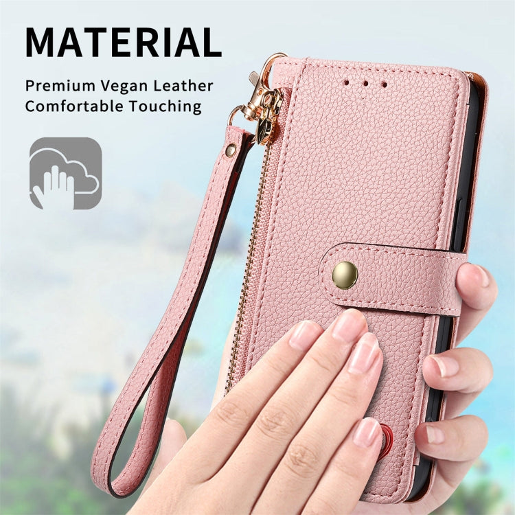 For Motorola Moto G Power 5G 2024 Love Zipper Lanyard Leather Phone Case(Pink)