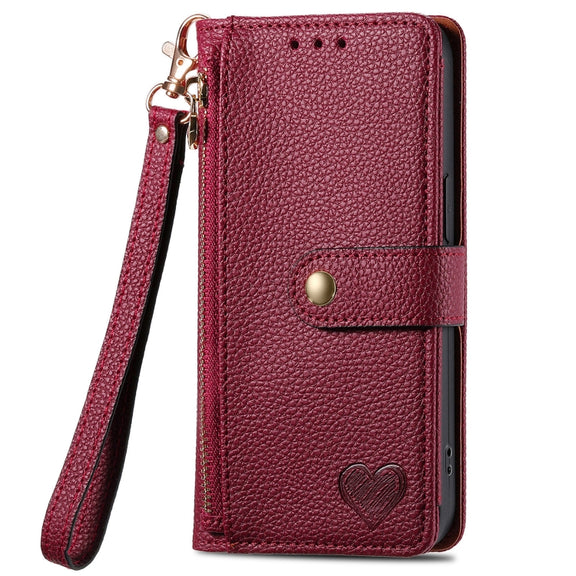 For Motorola Moto G Power 5G 2024 Love Zipper Lanyard Leather Phone Case(Red)