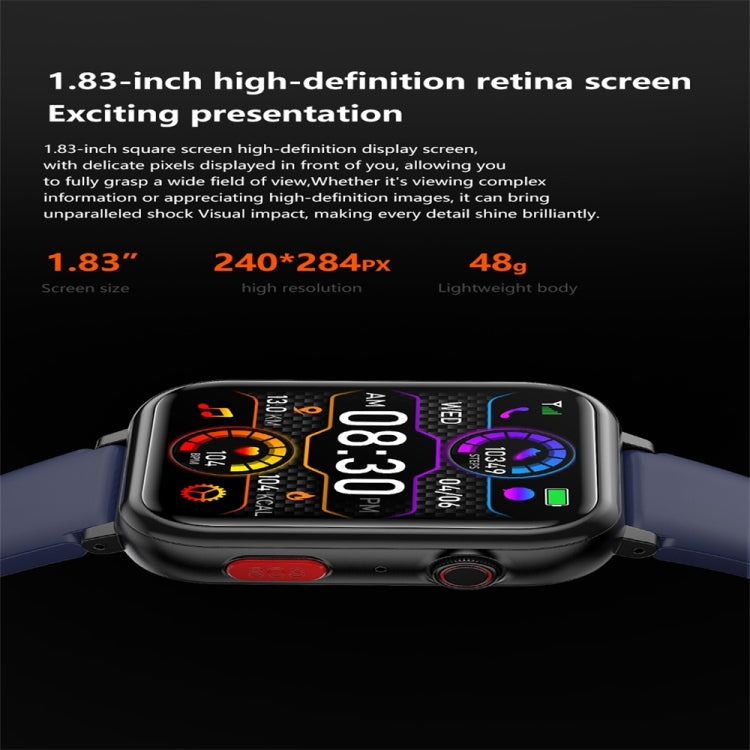 G18 1.83 inch Color Screen Smart Watch Silicone Strap, Support  Noninvasive Blood Sugar / Uric Acid(Black)