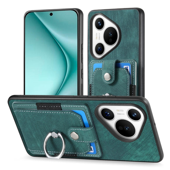 For Huawei Pura 70 Retro Skin-feel Ring Card Wallet Phone Case(Green)