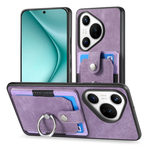 For Huawei Pura 70 Retro Skin-feel Ring Card Wallet Phone Case(Purple)