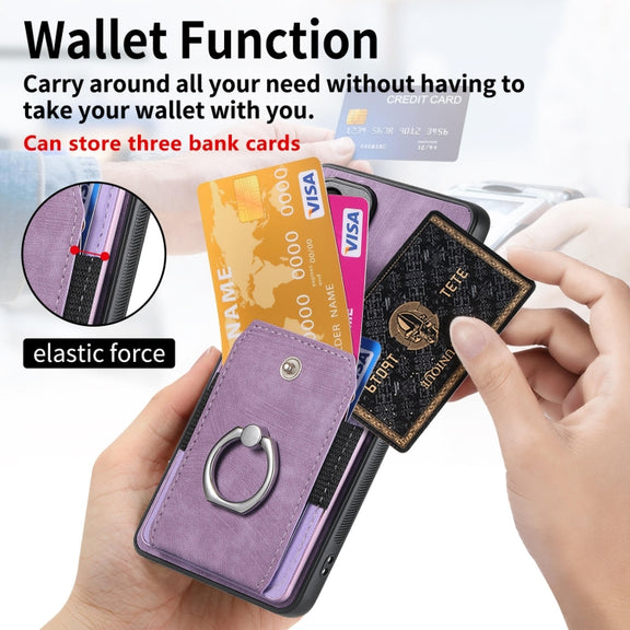 For Huawei Pura 70 Retro Skin-feel Ring Card Wallet Phone Case(Purple)