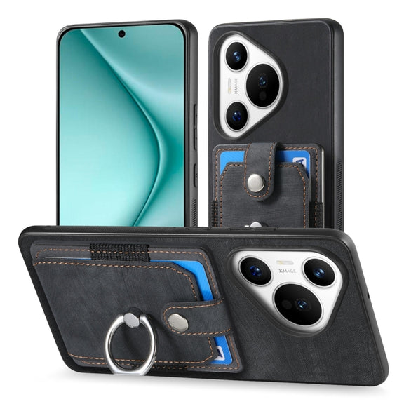 For Huawei Pura 70 Pro Retro Skin-feel Ring Card Wallet Phone Case(Black)
