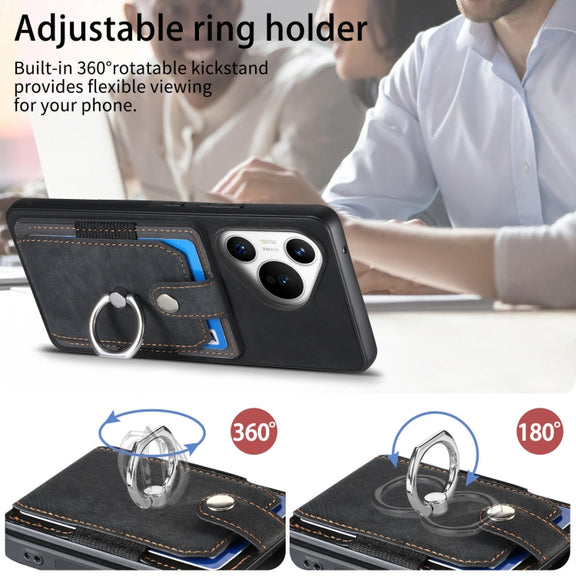 For Huawei Pura 70 Pro Retro Skin-feel Ring Card Wallet Phone Case(Black)