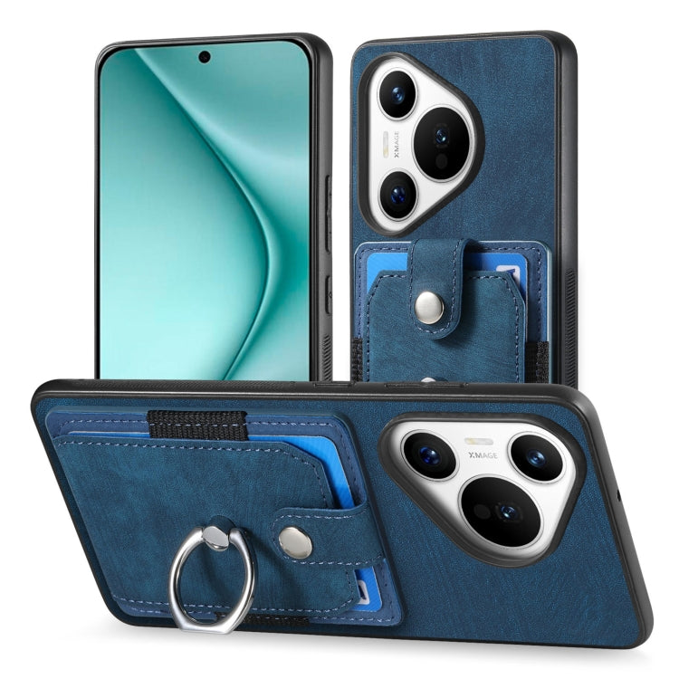 For Huawei Pura 70 Pro Retro Skin-feel Ring Card Wallet Phone Case(Blue)