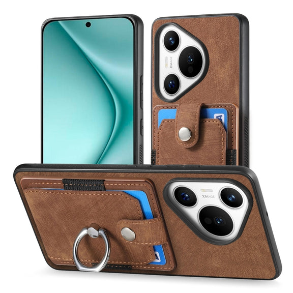 For Huawei Pura 70 Pro Retro Skin-feel Ring Card Wallet Phone Case(Brown)