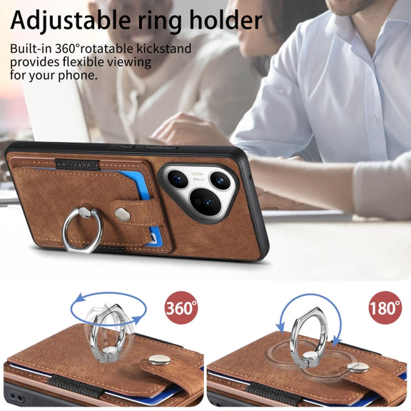For Huawei Pura 70 Pro Retro Skin-feel Ring Card Wallet Phone Case(Brown)