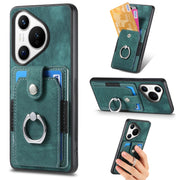 For Huawei Pura 70 Pro Retro Skin-feel Ring Card Wallet Phone Case(Green)