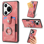 For Huawei Pura 70 Pro Retro Skin-feel Ring Card Wallet Phone Case(Pink)