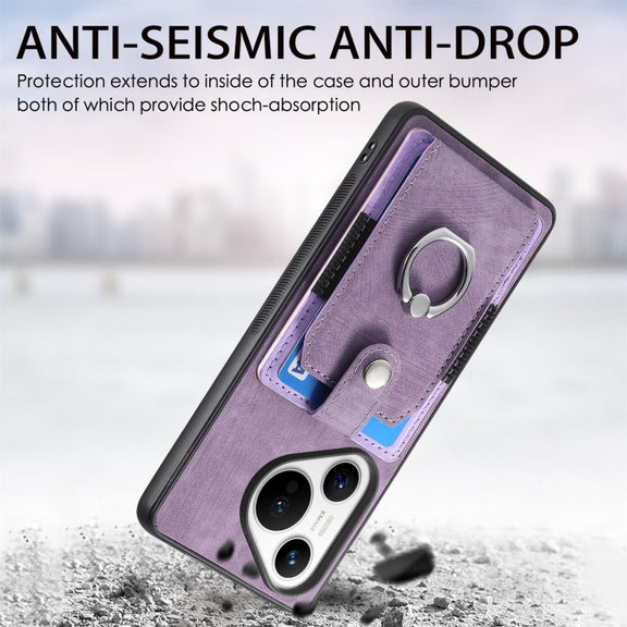 For Huawei Pura 70 Pro Retro Skin-feel Ring Card Wallet Phone Case(Purple)