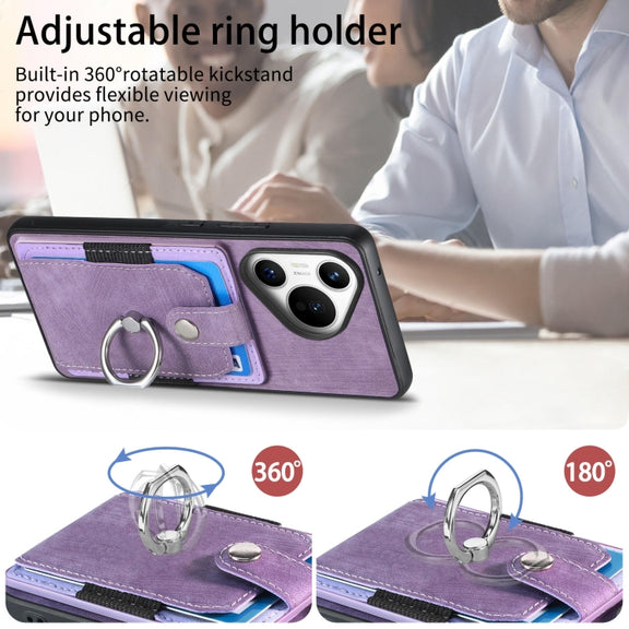 For Huawei Pura 70 Pro Retro Skin-feel Ring Card Wallet Phone Case(Purple)