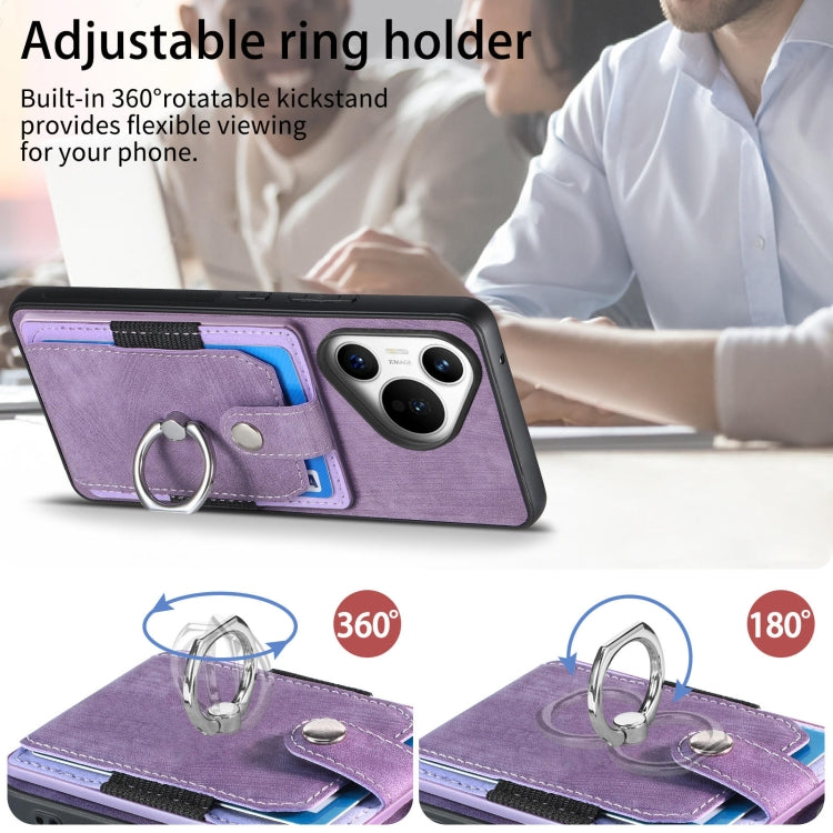 For Huawei Pura 70 Pro Retro Skin-feel Ring Card Wallet Phone Case(Purple)