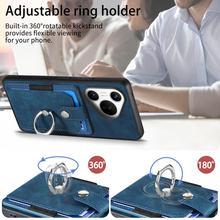 For Huawei Pura 70 Pro+ Retro Skin-feel Ring Card Wallet Phone Case(Blue)