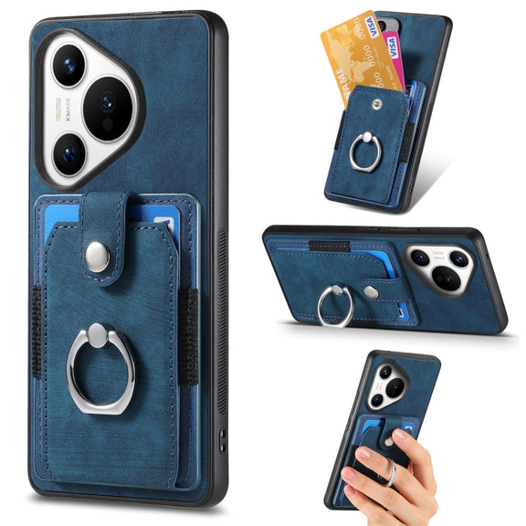 For Huawei Pura 70 Pro+ Retro Skin-feel Ring Card Wallet Phone Case(Blue)