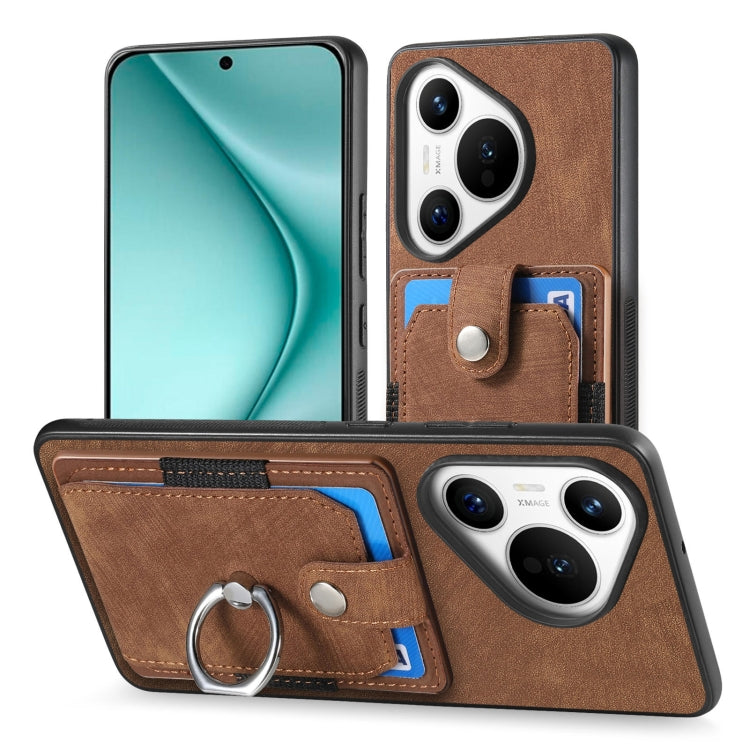 For Huawei Pura 70 Pro+ Retro Skin-feel Ring Card Wallet Phone Case(Brown)