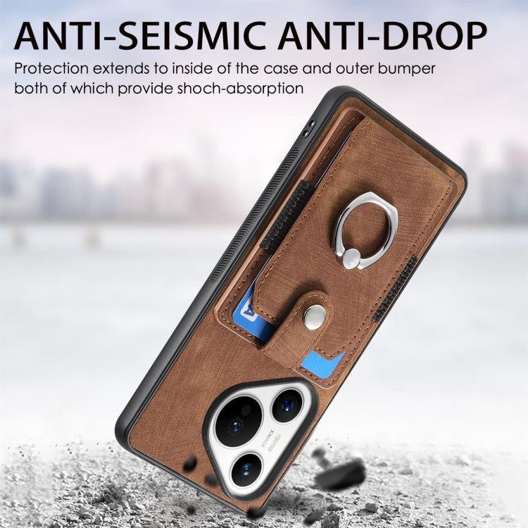 For Huawei Pura 70 Pro+ Retro Skin-feel Ring Card Wallet Phone Case(Brown)