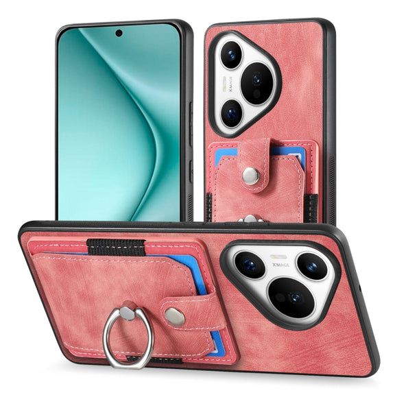 For Huawei Pura 70 Pro+ Retro Skin-feel Ring Card Wallet Phone Case(Pink)