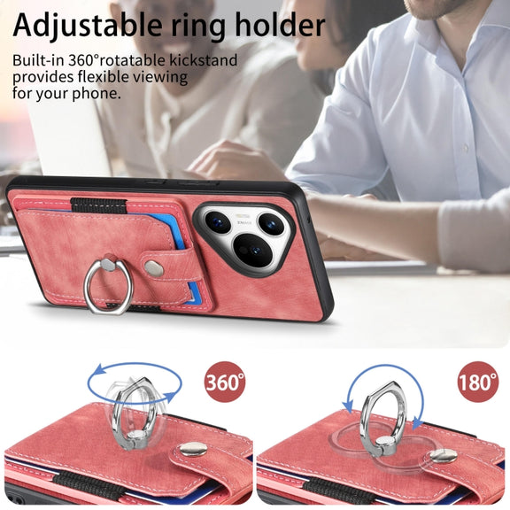 For Huawei Pura 70 Pro+ Retro Skin-feel Ring Card Wallet Phone Case(Pink)