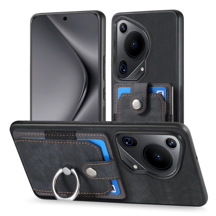 For Huawei Pura 70 Ultra Retro Skin-feel Ring Card Wallet Phone Case(Black)