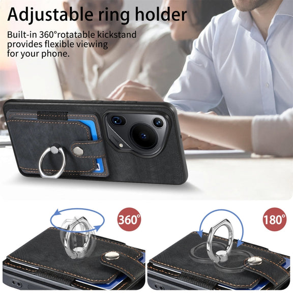 For Huawei Pura 70 Ultra Retro Skin-feel Ring Card Wallet Phone Case(Black)