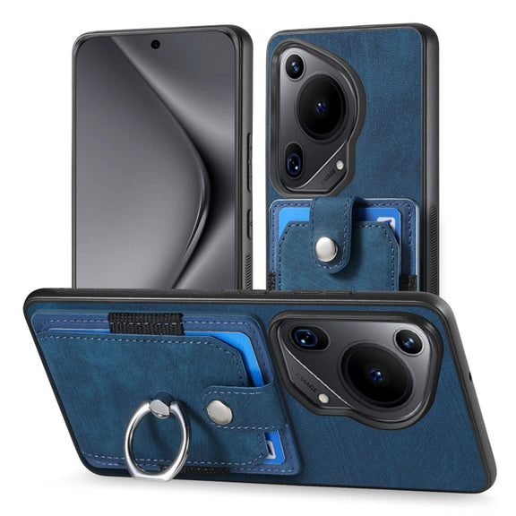 For Huawei Pura 70 Ultra Retro Skin-feel Ring Card Wallet Phone Case(Blue)