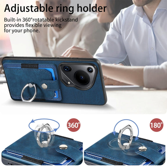 For Huawei Pura 70 Ultra Retro Skin-feel Ring Card Wallet Phone Case(Blue)