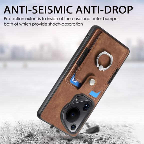 For Huawei Pura 70 Ultra Retro Skin-feel Ring Card Wallet Phone Case(Brown)