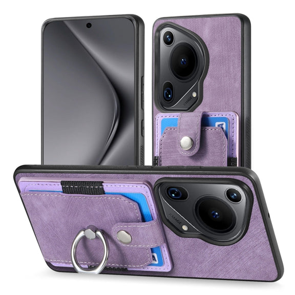 For Huawei Pura 70 Ultra Retro Skin-feel Ring Card Wallet Phone Case(Purple)