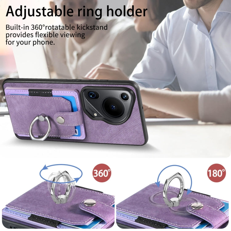 For Huawei Pura 70 Ultra Retro Skin-feel Ring Card Wallet Phone Case(Purple)