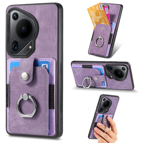 For Huawei Pura 70 Ultra Retro Skin-feel Ring Card Wallet Phone Case(Purple)