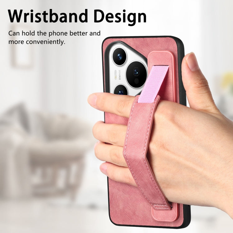 For Huawei Pura 70 Retro Wristband Holder Leather Back Phone Case(Pink) - Huawei Cases by PMC Jewellery | Online Shopping South Africa | PMC Jewellery | Buy Now Pay Later Mobicred