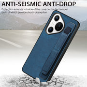 For Huawei Pura 70 Retro Wristband Holder Leather Back Phone Case(Blue)