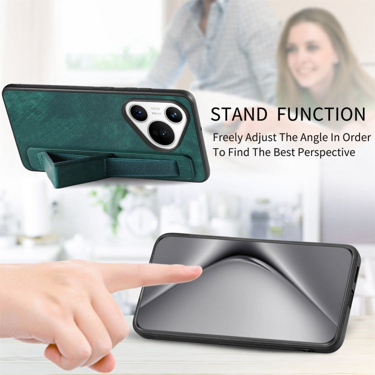 For Huawei Pura 70 Pro Retro Wristband Holder Leather Back Phone Case(Green) - Huawei Cases by PMC Jewellery | Online Shopping South Africa | PMC Jewellery | Buy Now Pay Later Mobicred