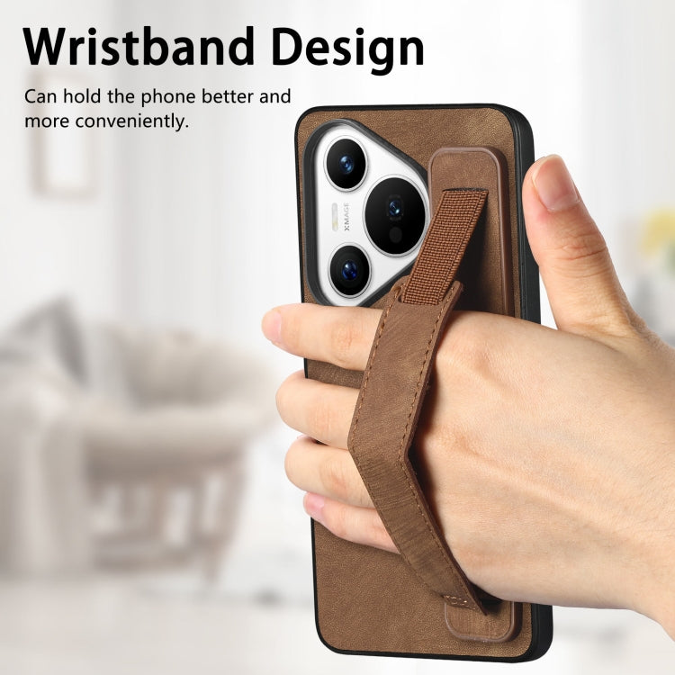 For Huawei Pura 70 Pro Retro Wristband Holder Leather Back Phone Case(Brown) - Huawei Cases by PMC Jewellery | Online Shopping South Africa | PMC Jewellery | Buy Now Pay Later Mobicred