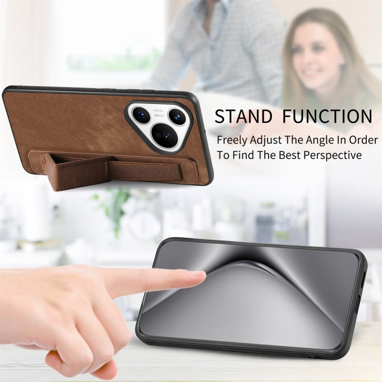 For Huawei Pura 70 Pro Retro Wristband Holder Leather Back Phone Case(Brown) - Huawei Cases by PMC Jewellery | Online Shopping South Africa | PMC Jewellery | Buy Now Pay Later Mobicred