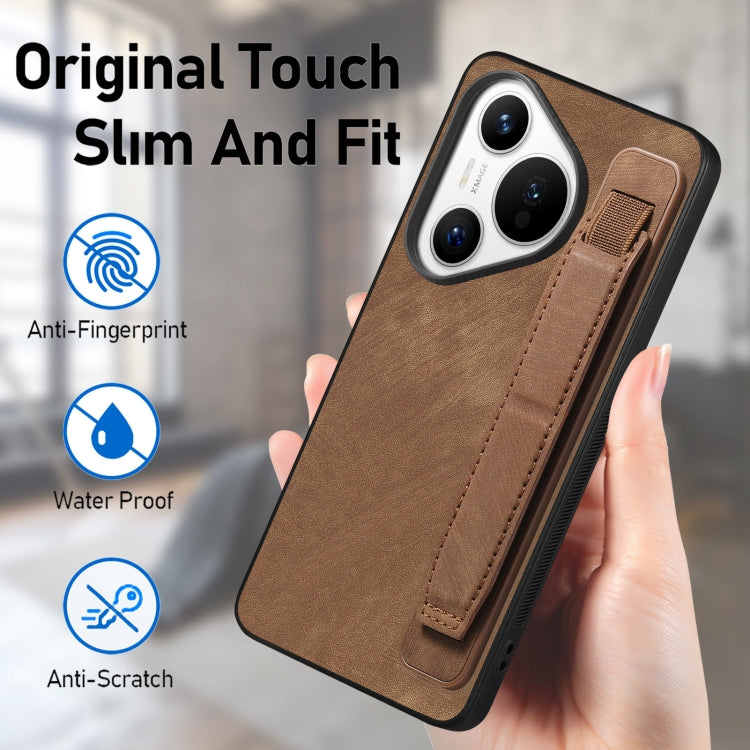 For Huawei Pura 70 Pro Retro Wristband Holder Leather Back Phone Case(Brown) - Huawei Cases by PMC Jewellery | Online Shopping South Africa | PMC Jewellery | Buy Now Pay Later Mobicred