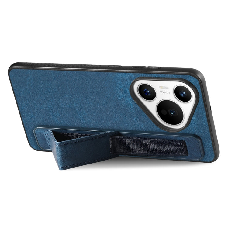 For Huawei Pura 70 Pro Retro Wristband Holder Leather Back Phone Case(Blue) - free shipping - PMC Jewellery - Order now!