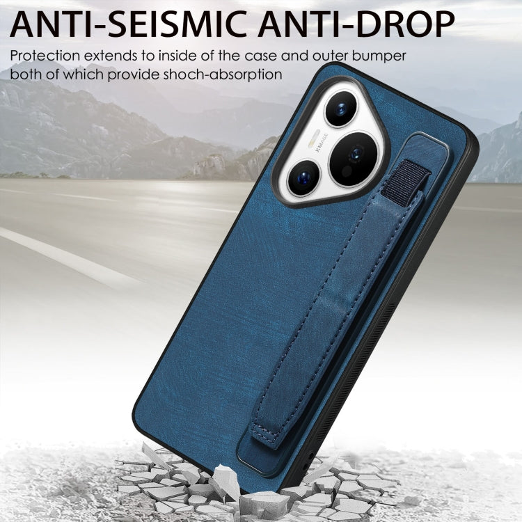 For Huawei Pura 70 Pro Retro Wristband Holder Leather Back Phone Case(Blue) - free shipping - PMC Jewellery - Order now!