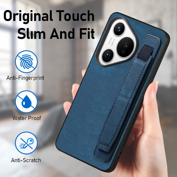 For Huawei Pura 70 Pro Retro Wristband Holder Leather Back Phone Case(Blue) - free shipping - PMC Jewellery - Order now!