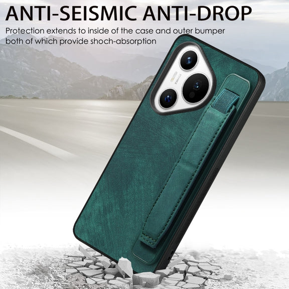 For Huawei Pura 70 Pro+ Retro Wristband Holder Leather Back Phone Case(Green)