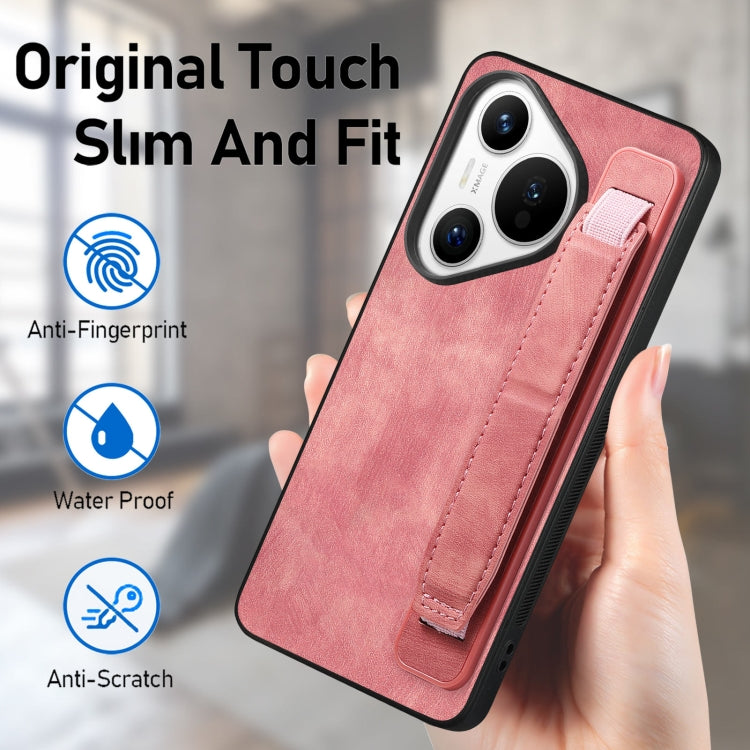 For Huawei Pura 70 Pro+ Retro Wristband Holder Leather Back Phone Case(Pink) - Huawei Cases by PMC Jewellery | Online Shopping South Africa | PMC Jewellery | Buy Now Pay Later Mobicred