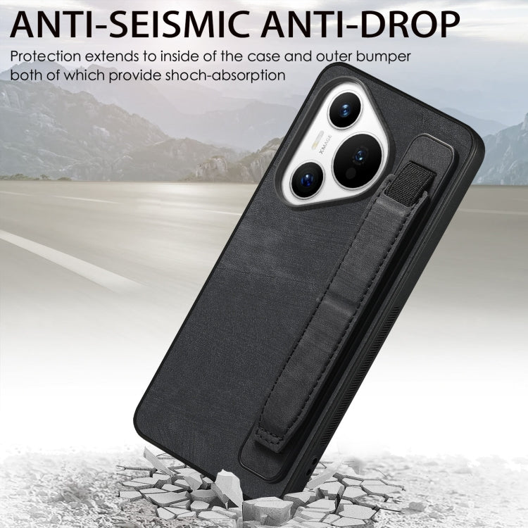 For Huawei Pura 70 Pro+ Retro Wristband Holder Leather Back Phone Case(Black) - Huawei Cases by PMC Jewellery | Online Shopping South Africa | PMC Jewellery | Buy Now Pay Later Mobicred