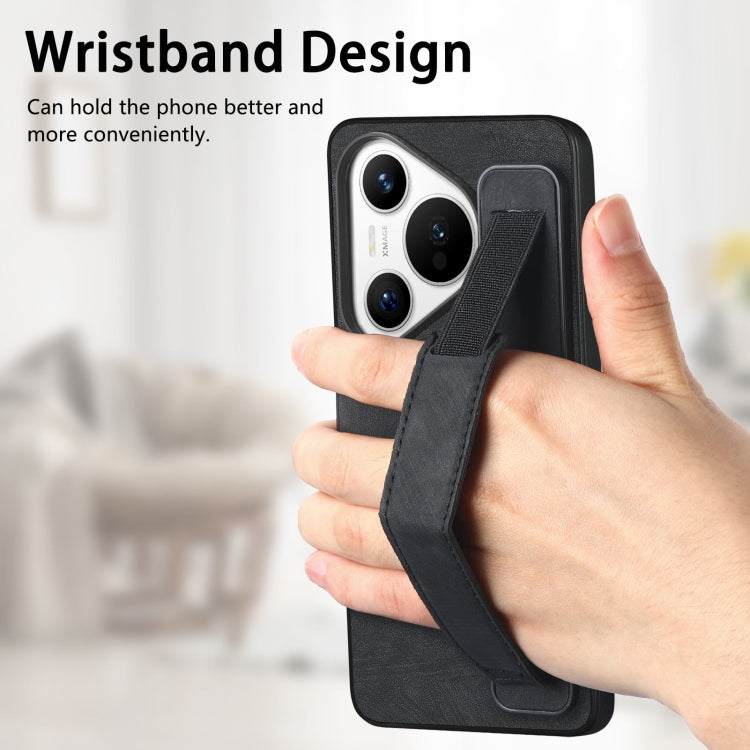 For Huawei Pura 70 Pro+ Retro Wristband Holder Leather Back Phone Case(Black) - Huawei Cases by PMC Jewellery | Online Shopping South Africa | PMC Jewellery | Buy Now Pay Later Mobicred