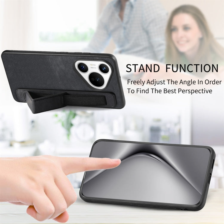 For Huawei Pura 70 Pro+ Retro Wristband Holder Leather Back Phone Case(Black) - Huawei Cases by PMC Jewellery | Online Shopping South Africa | PMC Jewellery | Buy Now Pay Later Mobicred