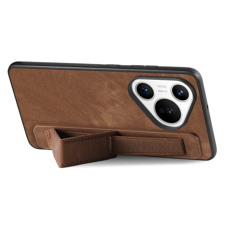 For Huawei Pura 70 Pro+ Retro Wristband Holder Leather Back Phone Case(Brown) - Huawei Cases by PMC Jewellery | Online Shopping South Africa | PMC Jewellery | Buy Now Pay Later Mobicred