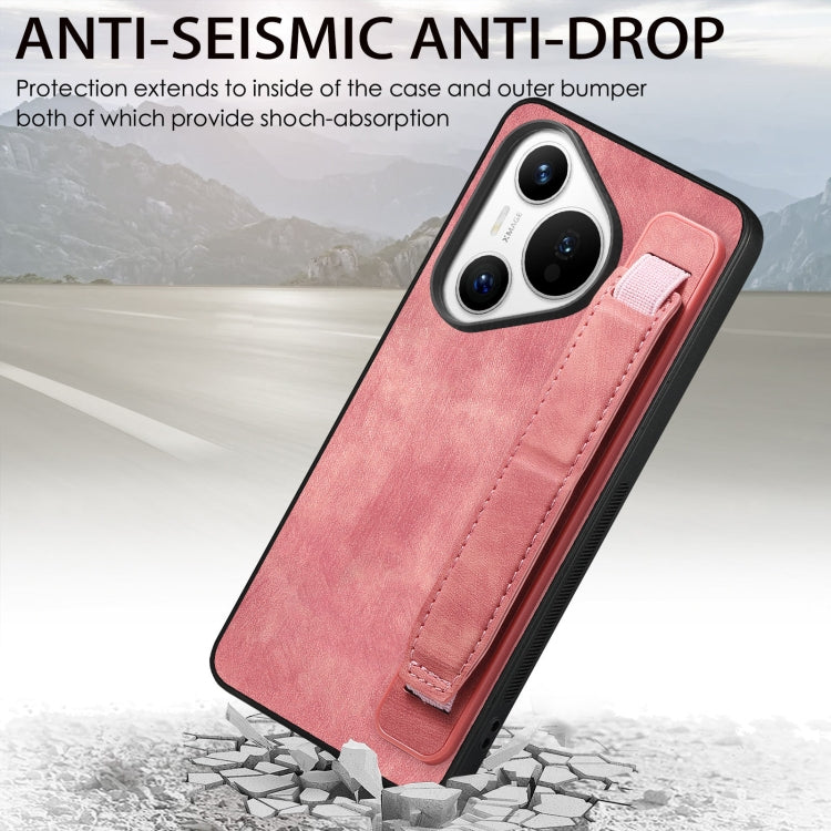 For Huawei Pura 70 Ultra Retro Wristband Holder Leather Back Phone Case(Pink) - Huawei Cases by PMC Jewellery | Online Shopping South Africa | PMC Jewellery | Buy Now Pay Later Mobicred
