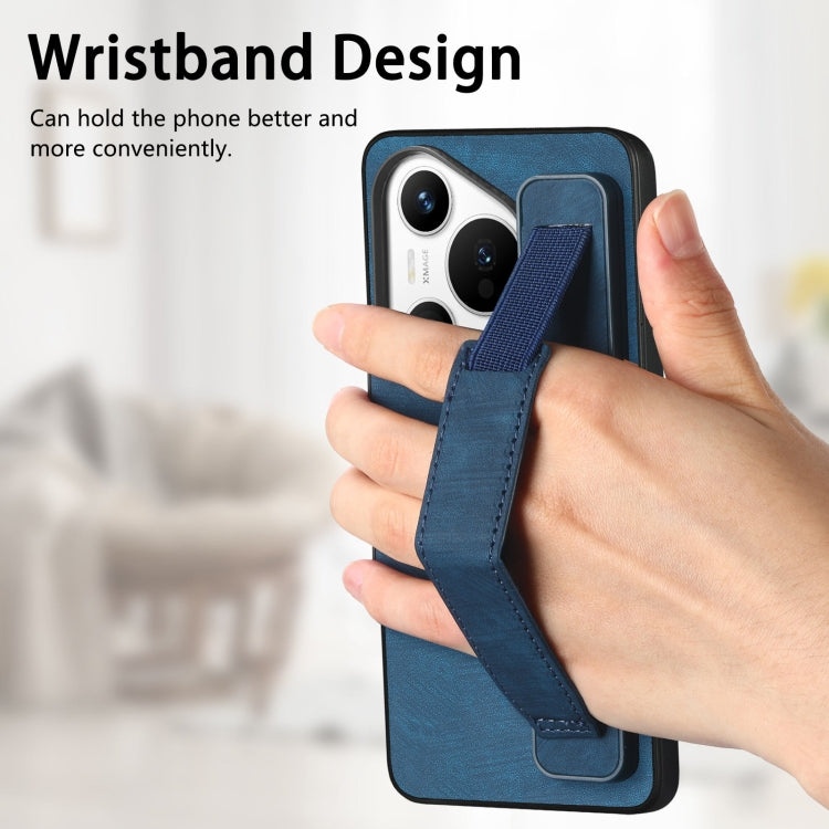 For Huawei Pura 70 Ultra Retro Wristband Holder Leather Back Phone Case(Blue) - Huawei Cases by PMC Jewellery | Online Shopping South Africa | PMC Jewellery | Buy Now Pay Later Mobicred