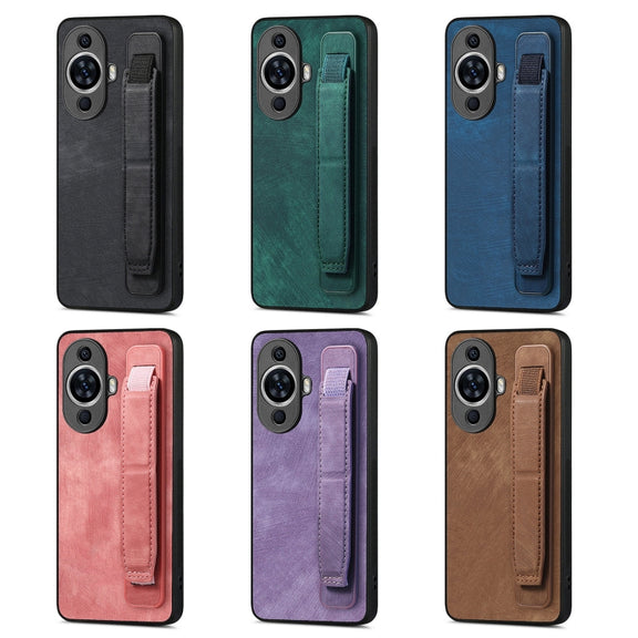 For Huawei Pura 70 Retro Wristband Holder Leather Back Phone Case(Brown)