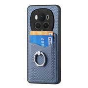 For Honor Magic6 Pro Carbon Fiber Card Wallet Ring Phone Case(Blue)