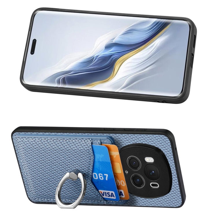 For Honor Magic6 Pro Carbon Fiber Card Wallet Ring Phone Case(Blue)